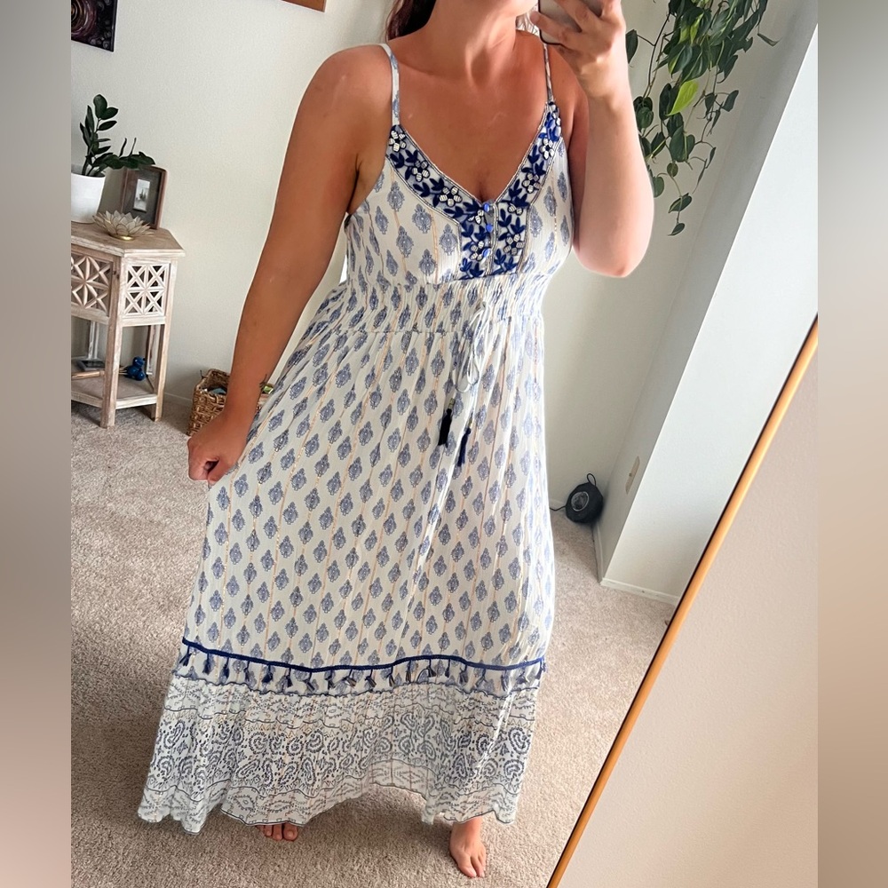 White and Blue Maxi dress